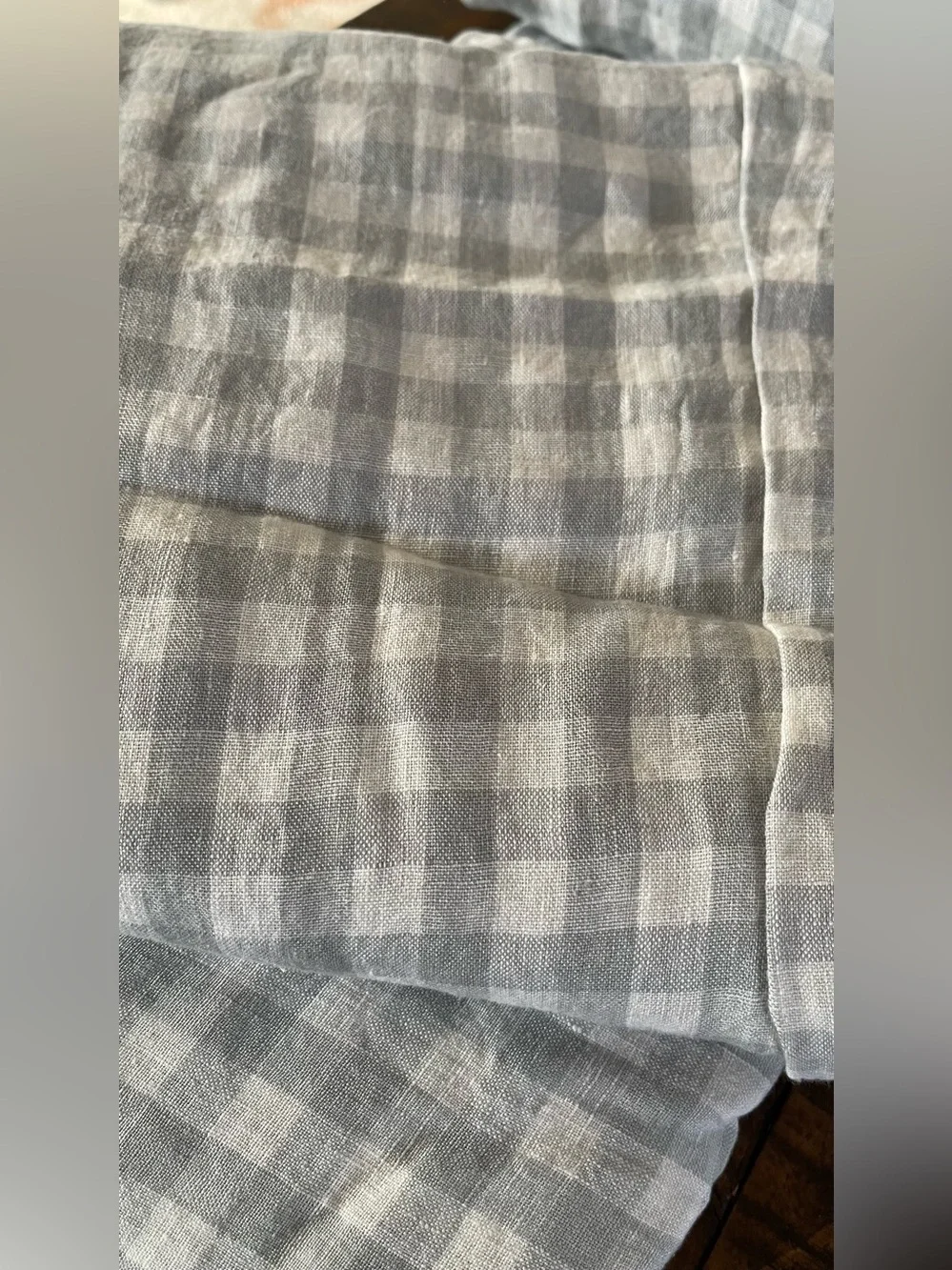 NWT Quince European Linen Gingham 4 Pc Sheet Set, King (Blue Fog)